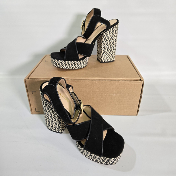 Coach Shoes - Coach Nelly Raffia Platform Chunky Heel Sandals Black Size 10 NIB Party Designer
